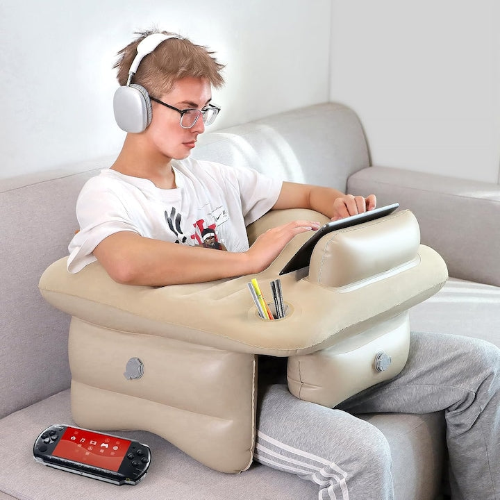 WALALLA Inflatable Reading Pillow, Portable, Beige, 58x65x40cm, for Adults and Children, with Armrests, Versatile Use