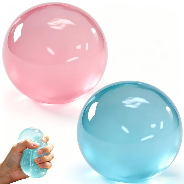 Jucarie Antistres Squishy  set de doua piese de bile moi transparente din TPR  bile elastice de stoarcere  diametru 6 cm  roz si albastru  jucarii senzoriale  cadouri pentru copii si adulti