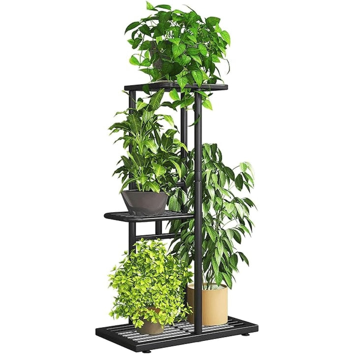 Flower Stand, 3 Tiers, Plant Support, Water and Corrosion Resistant, Robust Metal Frame, 41x 22x 57.5 CM, for Indoor/Balcony/Living Room/Garden, Dark Grey Silver