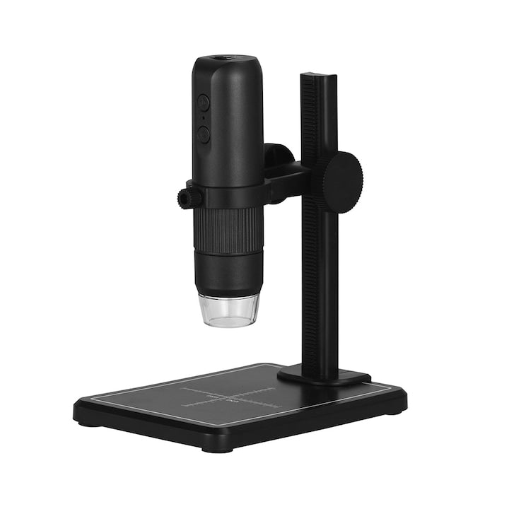 Digital Electronic Microscope 50-1000X WIFI Compatible with Windows/Android/iOS 8 LEDs Adjustable Height Black