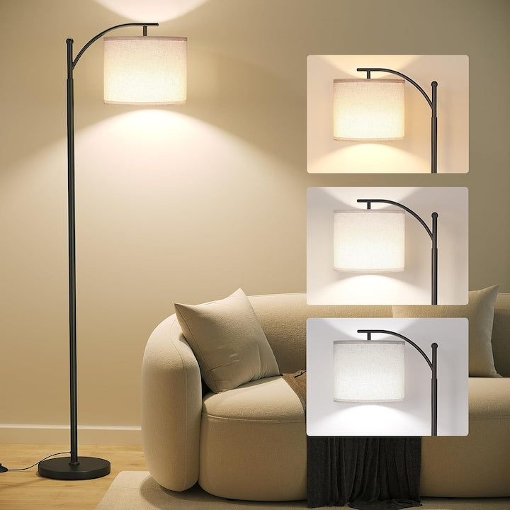 Fabric Floor Lamp with 3 Color Temperatures, with a Swivel Head, 154x22x22cm, Black/Beige