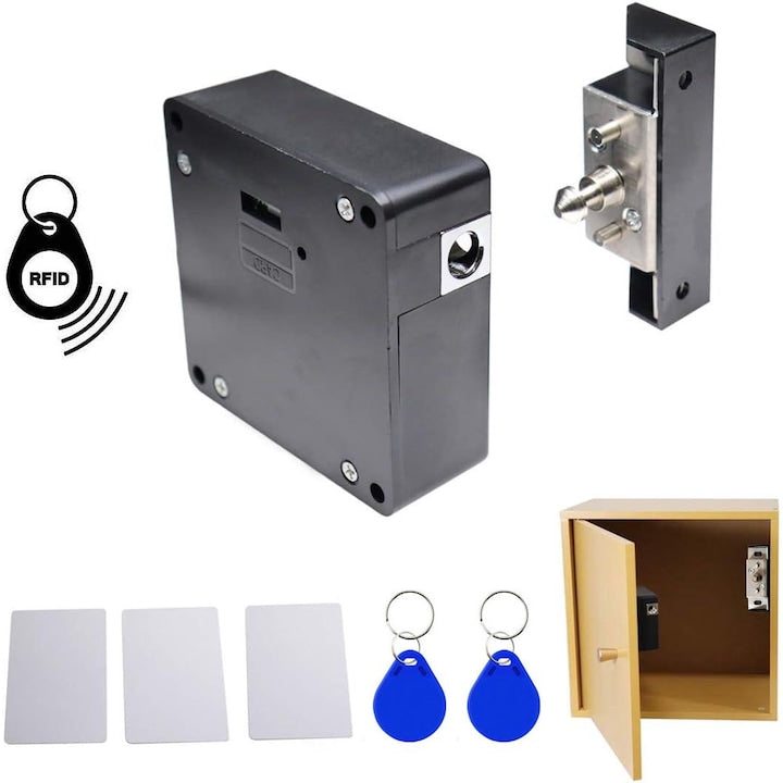 Incuietoare inteligenta ascunsa pentru dulap  Sertar  Vestiare  Acasa  birouri  cu deblocare prin NFC-RFID  3 card acces inclus  pentru siguranta  OUYLAF  Negru