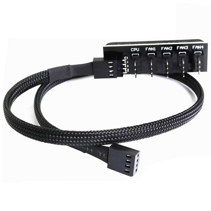 PWM Fan Hub PsAyl 1x5 pin, 12V power, 4-pin braided nylon cable, for PC fans
