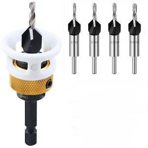 Chamfer Drill Bit Set, 4 pieces, adjustable depth, 2.8x8mm, 3.2x8mm, 3.5x10mm, 4x10mm