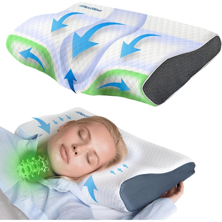 Perna ortopedica pentru dormit NextWave  Spuma cu Memorie ergonomica pentru Gat si Suport Cervical  Husa lavabila  Ideala pentru dormitul lateral  spate sau stomac  beneficii medicale