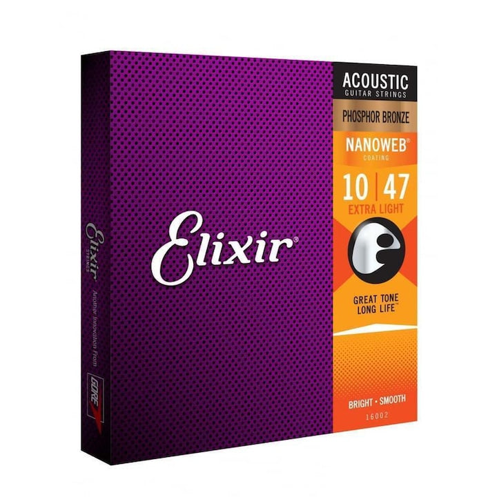 Set corzi chitara acustica  Elixir Nanoweb  Grosime 10-47 Extra Light  Phosphor bronz