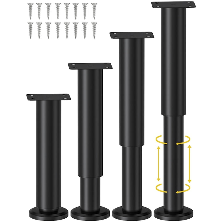 4 picioare de sustinere a patului cu inaltime reglabila pentru cadru de pat/sipca centrala de pat  picioare de mobilier reglabile din metal  cu suruburi de fixare  pentru pat/canapea/dulap/canapea/comoda/masa  WALALLA  18-30cm