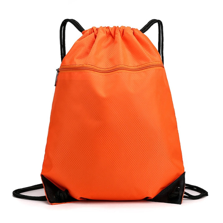 Drawstring Bag Backpack made of 210D Oxford Canvas, 20L, Lightweight and Foldable, Water-Resistant, with Zipper Pocket – for Sports, Travel, Beach, and Multiple Activities – orange color