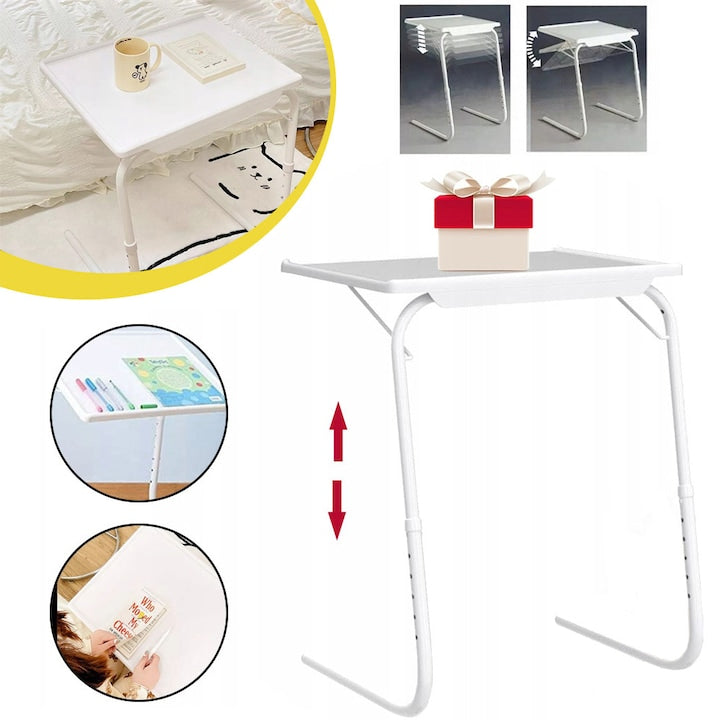 CHOOLY Adjustable Folding Desk Table, White, 51.5x39x69cm, 6 Adjustable Heights