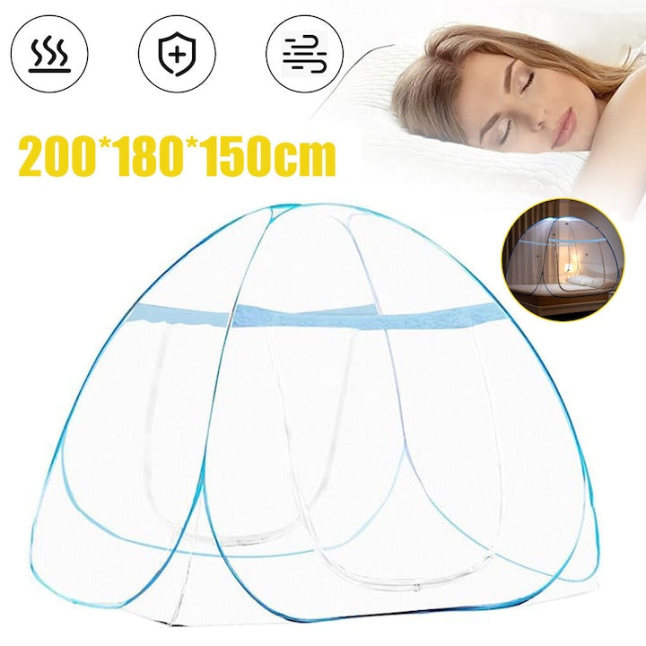 CHOOLY Foldable Mosquito Net, White and Blue, 180x200x150 cm, with Double Doors, ideal for Bedroom and Camping