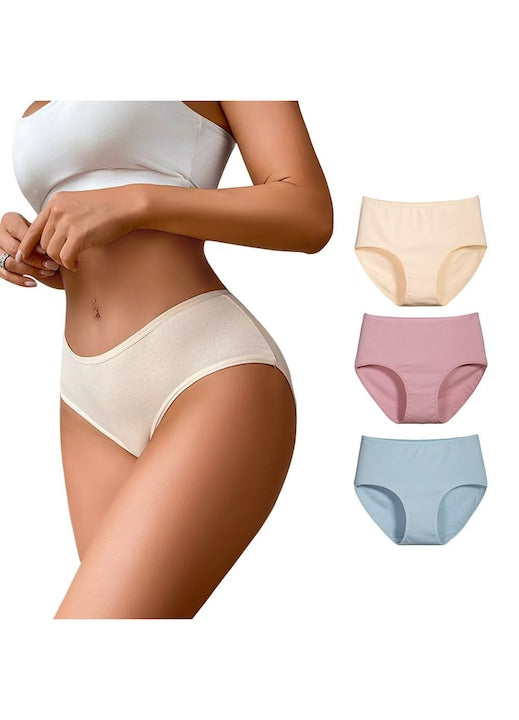 OEM - Set 3 Chiloti Dama Bumbac  Extra Mare  Crotala Prelungita  Talie Inalta  Respirant  Stil casual  Chiloti Confort Pentru mama  Bumbac/Elastan  Alb/Negru/Albastru Lavanda  Albastru prafuit/Galben pal/Roz prafuit