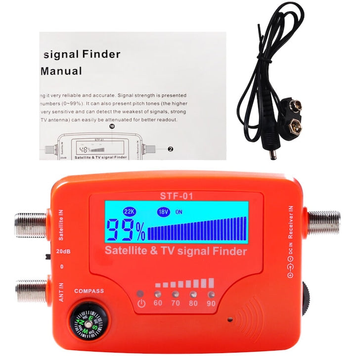 Detector semnal satelit si TV  portabil  LCD  compas  portocaliu  12.7x7x2.8cm