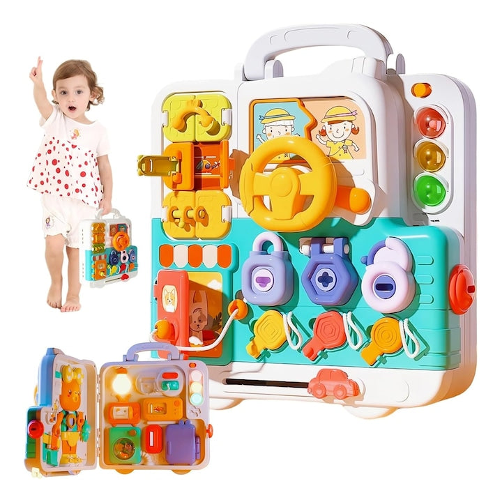 Panou cu Activitati Montessori BusyBoard  Wacorresi  Jucarie Muzicala  Jucarie Interactiva si Educativa pentru Bebelusi  material ABS ingrosat  dur si durabil  nu se teme de cadere  design portabil maner，0-3 ani