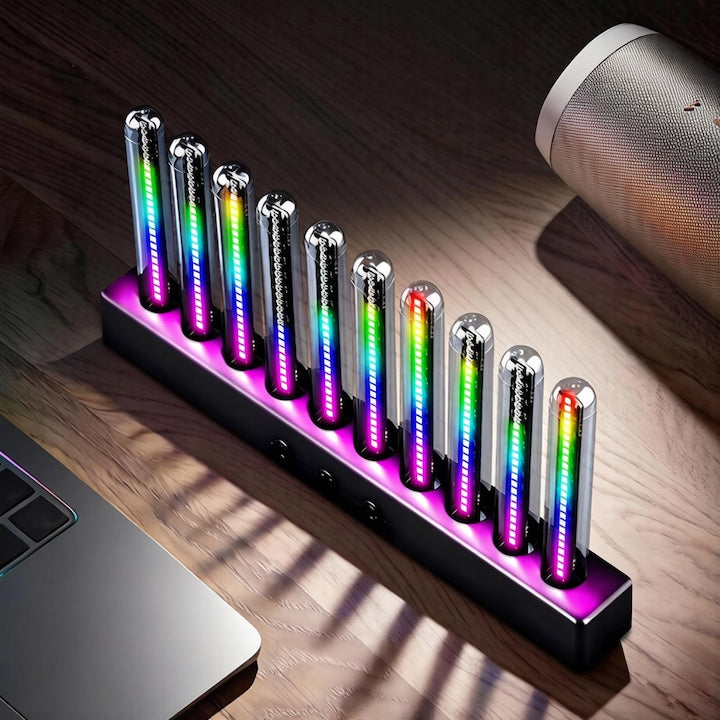 WALALLA RGB Audio Visualizer, 250 Pixels, Sound-Activated Light Bar, Music Spectrum, Rechargeable, 10 Independent Tubes, Compatible with Car and Gaming Room, for Home and Gaming, Boys' Decor, Gift
