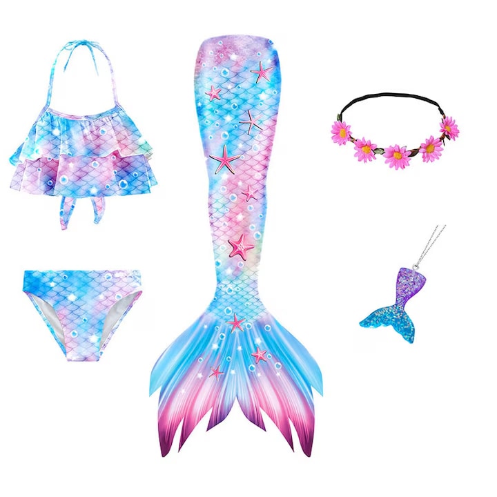 OEM - Set costum de baie 5 piese  cu sirena  Multicolor | Roz 12 rate cu 0% dobândă