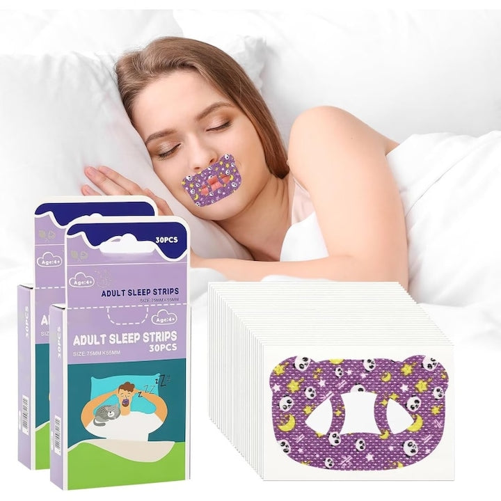 Set 60 plasturi pentru corectarea respiratiei bucale  AjieQaQ®  reduce sforaitul  hipoalergenici  73x52mm  pentru adulti si copii de peste 8 ani