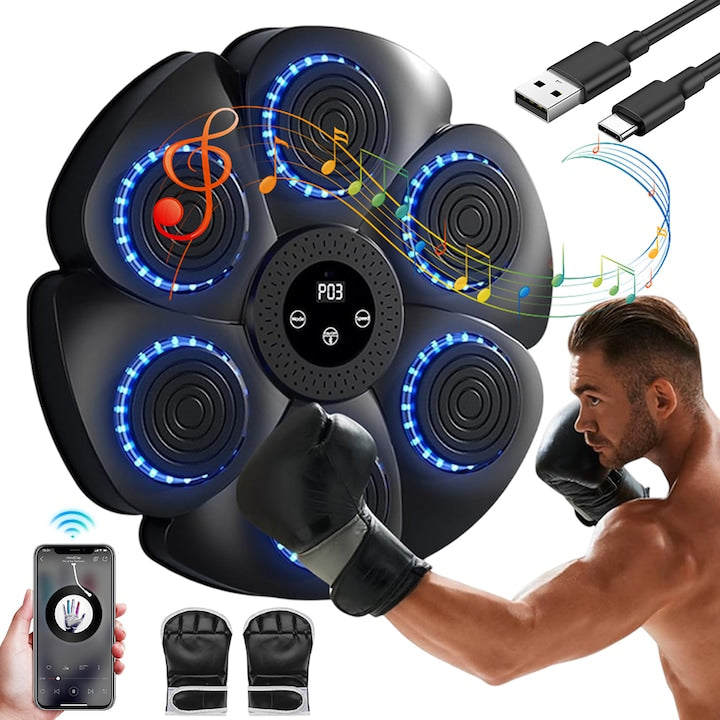 Smart Musical Boxing Machine Boxing and Fitness Training LED Lighting With 1 pair of gloves For Kids and Adults Home Fitness Trainer Gift 40.5*40.5*40cm Black
