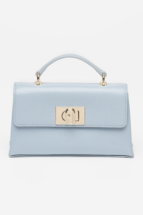 Furla - 1927 Flap Leather Crossbody Bag with Chain Strap Light Blue 12 installments with 0% interest