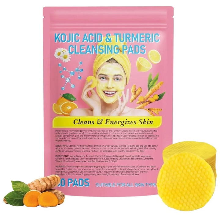Dischete Tratament pentru pete pigmentare cu Turmeric si Acid kojic  Curatare in profunzime  Aliver  40 bucati