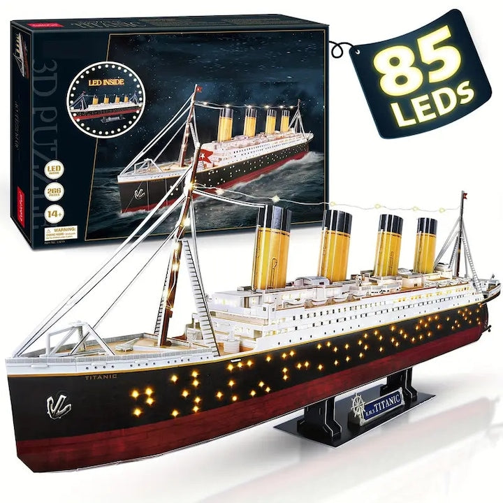 Puzzle Model Toy Ship for Adults and Teens, Titanic, WALALLA, 266 Pieces, Desk Decoration, Birthday Gift, Valentine's Day Gift, Red