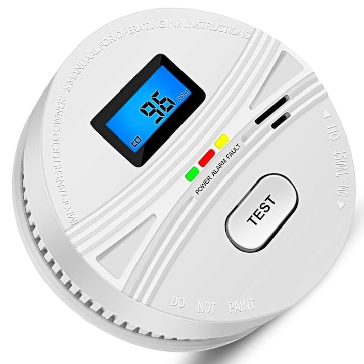 Detector 2 in 1 Monoxid de carbon si Fum  Senzor dual electrochimic + fotoelectric  Display LCD pentru monitorizare a Concentratiei de Gaz in Timp real  Indicator stare led  Lumina si sunet Alarma  alimentata cu baterie  Alb