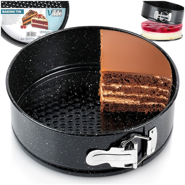 Cake Pan with Removable Bottom Vilde 20x20x6.8 cm Carbon Steel with Granite Coating High Temperature Resistant Up to 230°C Removable Sides for Easy Cake Release Easy to Clean Graphite