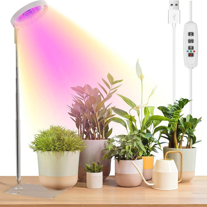 Lampa pentru cresterea plantelor  Timer Automat 3/9/12h  pentru cresterea accelerata a plantelor  intensitate lumina ajustabila  inaltime reglabila  3 Moduri de Lumina  Alimentare USB  alb