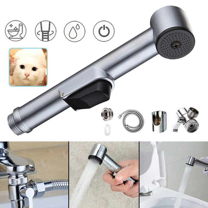 Set de dus CHOOLY  pulverizator de bideu portabil  argintiu  furtun de 1.5m