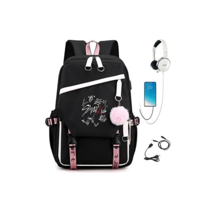 Ghiozdan Stray Kids Combo Around School cu USB  pentru studenti  unisex  multicolor