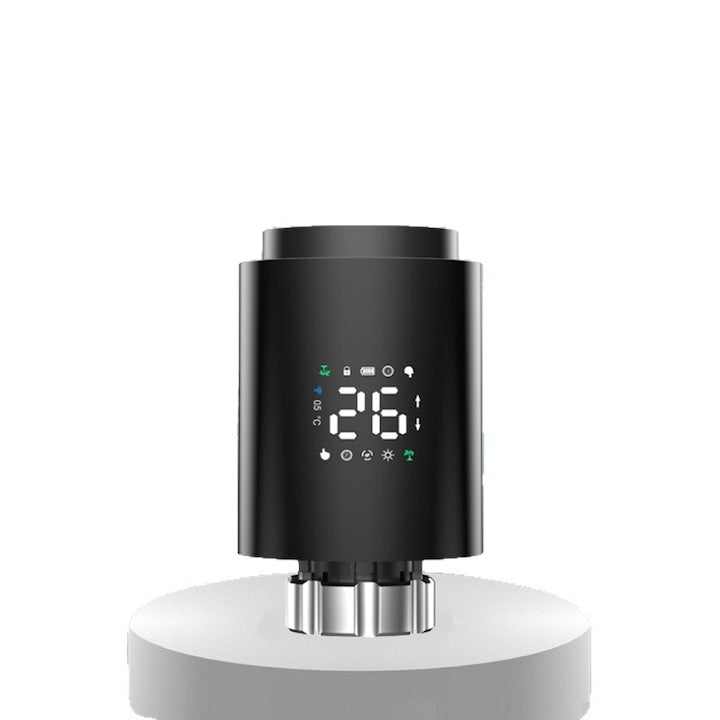 Cap termostat smart pentru calorifere  Rqiurpn  control prin aplicatie  moduri multiple  programabil  negru
