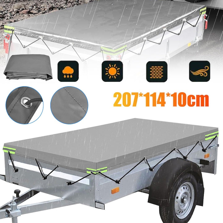 CHOOLY Trailer Cover, Waterproof 420D Oxford, with Elastic Cord, Dimensions 207x114x10cm, Grey