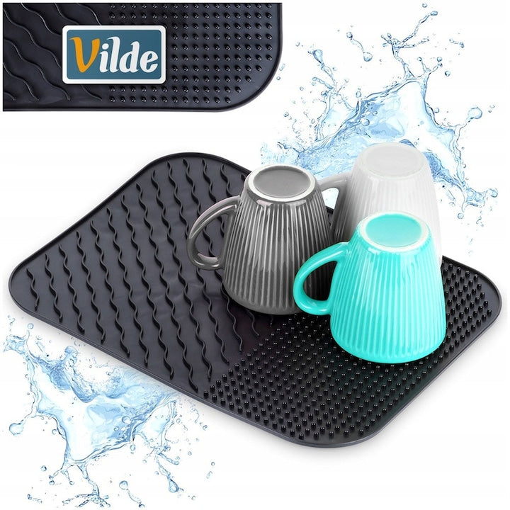 Tava Pentru Uscat Vase  Vilde  34x26 5x0 4 cm  Fabricata Din Silicon  Rezistenta La Temperaturi De La -40°C La 120°C  Canale Pentru Scurgerea Apei  Suprafata Mare  Negru