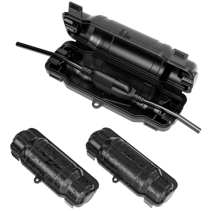 Set cutie de siguranta  ZOUN  2 bucati  impermeabila  rezistenta la vant  ploaie  zapada  fulgere  rezistenta la apa IP54  cu 2 zavoare pentru usi  potrivita pentru prize  socluri  lumini decorative festive  negru