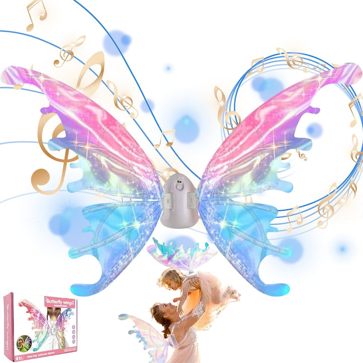 Electric Butterfly Wings, Juksun, with LED Effects and Music, Electric Opening, Perfect Magic Toy for Gifting, ABS, for Halloween, Roleplay, Christmas, Party, Easter, Celebration, Cotton/Polyester, Universal Size, Multicolor