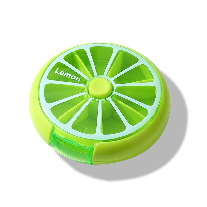 ZOUN Pill Organizer, Lemon Shape, 7 Compartments, Press Fit, ABS, Green