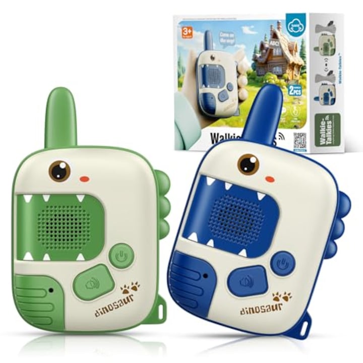 Set 2 Walkie Talkie Dinozaur pentru Copii  3-5 ani  1000ft  Vox  Blocare taste  Sunet clar  Statie radio camping  drumetii  excursii  Plastic