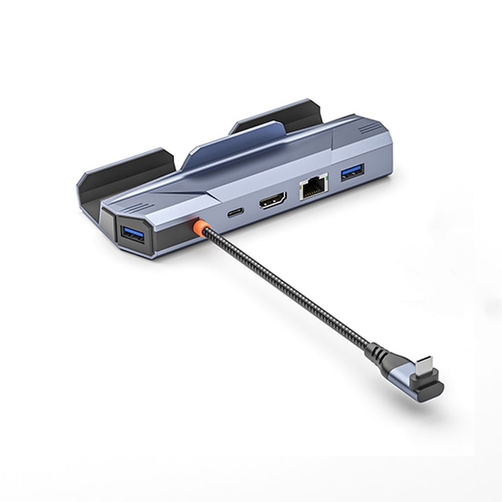 Rqiurpn 6-in-1 Docking Station for Steam Deck, 4K HDMI, 100W, Grey