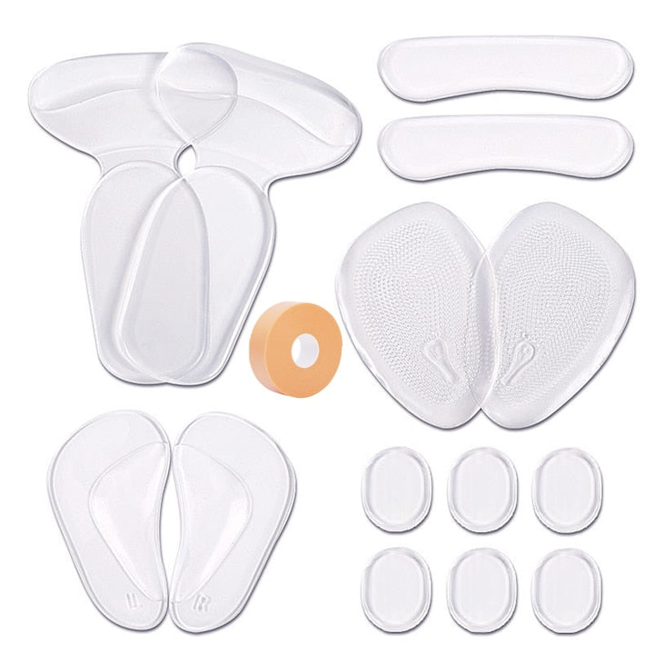 Set of 14 heel cushion inserts, Axroad Mall, Strong adhesive, Easy to use, For high heels, leather shoes, flats, pumps, boots, Silicone, Universal size, Transparent