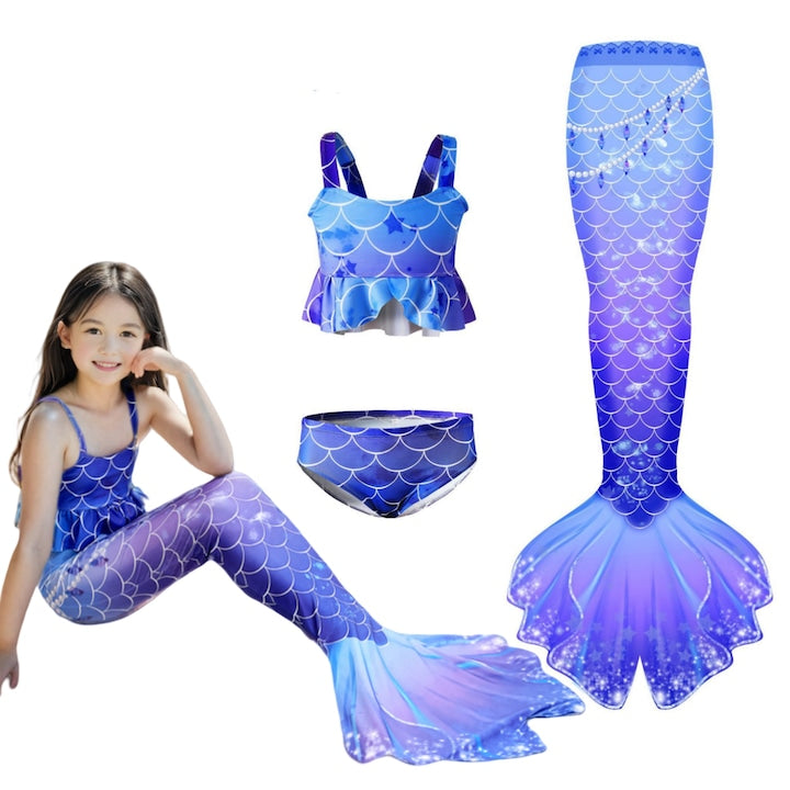 Fantasy - Kids' Mermaid Swimsuit, Polyester, 3 Pieces, Purple, Purple, 12 interest-free installments