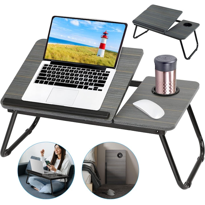 Foldable Laptop Desk, Black, 5 Adjustable Heights, 55x32cm