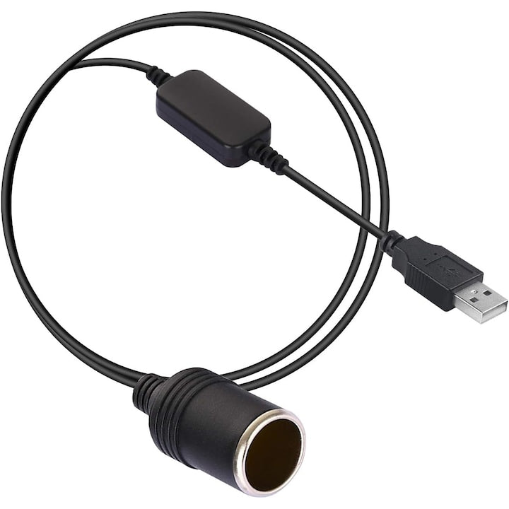 Adaptor USB la Priza Bricheta Auto 12V 8W Max  PsAyl  120cm  Negru
