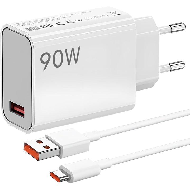 Incarcator TurboCharge 90W  Rqiurpn  cu cablu 6A  compatibil Xiaomi 15 Ultra  Redmi Note 14  multicolor  compact  1.5m