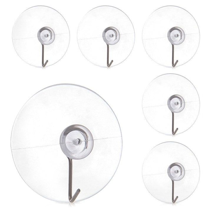 Set 6 Agatatori Practice Tip Carlig Cu Ventuza Transparenta Si Otel Inoxidabil Marca Orion  Diametru 4.5 Centimetri  Se Fixeaza Ferm Si Rapid Pe Sticla  Faianta Sau Oglinzi Fara Nicio Gaurire A Peretelui  Putand Fi Detasate Si Reutilizate