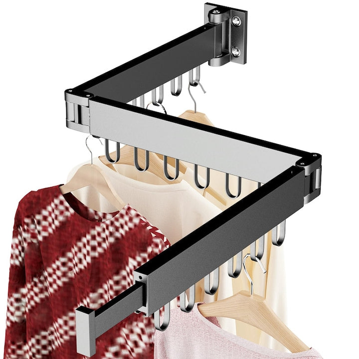 Uscator de rufe montat pe perete  uscator de rufe care economiseste spatiu  uscator de rufe extensibil si pliabil de 114 cm  cu 18 carlige  uscator de rufe de mare capacitate  potrivit pentru utilizare in interior/exterior  negru