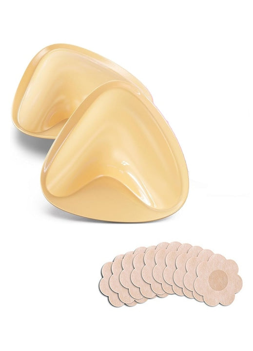 Set 2 insertii autoadezive  pentru sutien Push Up  cu 10pcs Acoperiri pentru mameloane  12*12*3cm  Bej