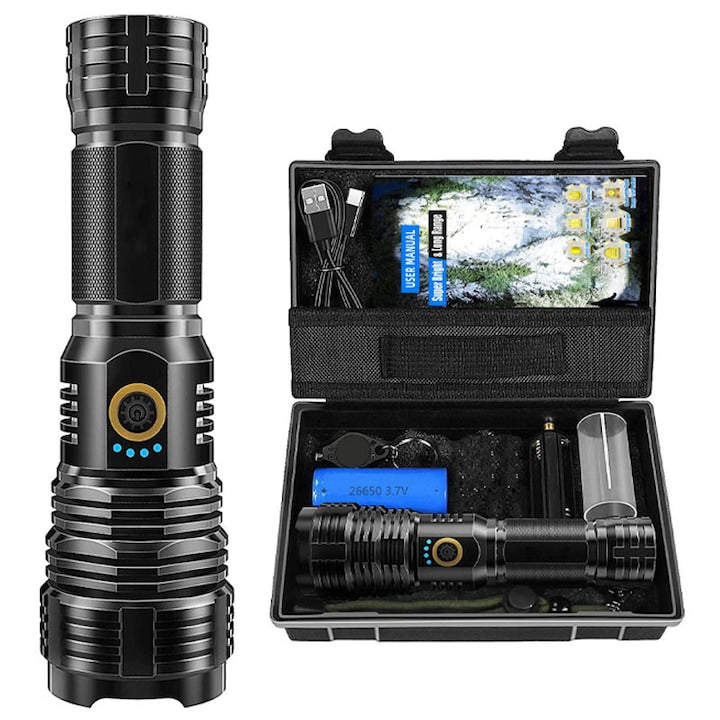 Lanterna LED 2400 Lumeni  Duueyct  Reincarcabila  Waterproof  Set cu Accesorii