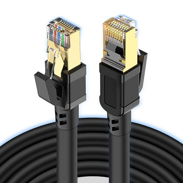 Cablu Ethernet Rqiurpn Cat 8  2000MHz 40Gbps  UTP  Conector RJ45  Utilizat pe scara larga in aplicatii casnice si industriale  Rezistent la intemperii S / FTP rezistent la UV pentru Router/Gaming 3m