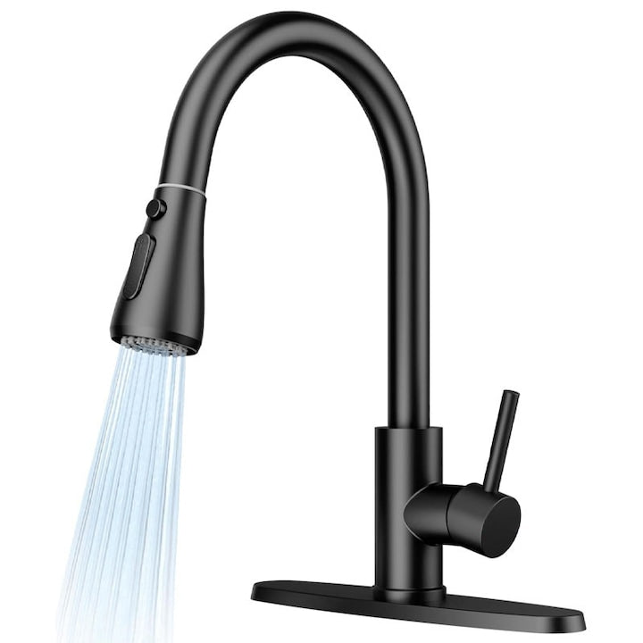 Baterie Bucatarie Pipa Extractibila  Duueyct  3 Jeturi  Robinet Multifunctional cu Dus Extensibil  3 Moduri Pentru Spalat Rapid si Clatire Eficienta  Rotatie Pipa 360 Grade  Otel Inoxidabil Fara Plumb  Montaj Rapid  Elegant  Negru