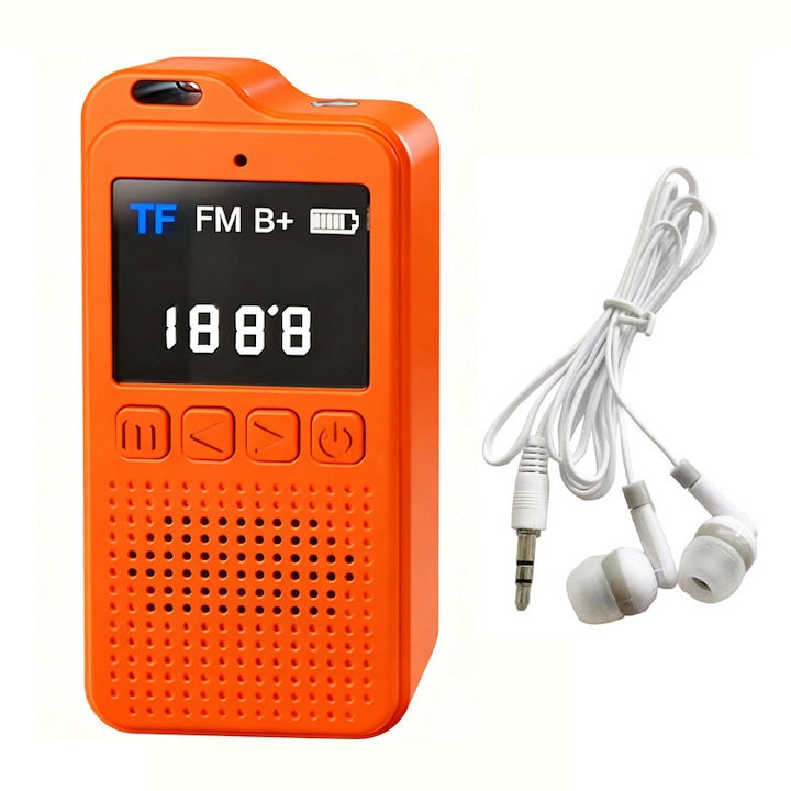 Radio portabil  FM  compatibil Bluetooth  card TF  afisaj LED  mufa pentru casti de 3 5 mm  potrivit pentru calatorii si utilizare in aer liber  OUYLAF  portocaliu