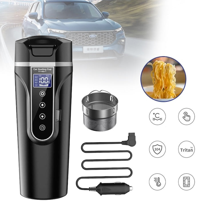 Fierbator Electric De Calatorie Auto 12V/24V Cana De Incalzire Pentru Masina 500ml  Captuseala Din Otel Inoxidabil  Cana Portabila Pentru Cafea Si Ceai  Control Variabil Al Temperaturii Pana La 100 ℃